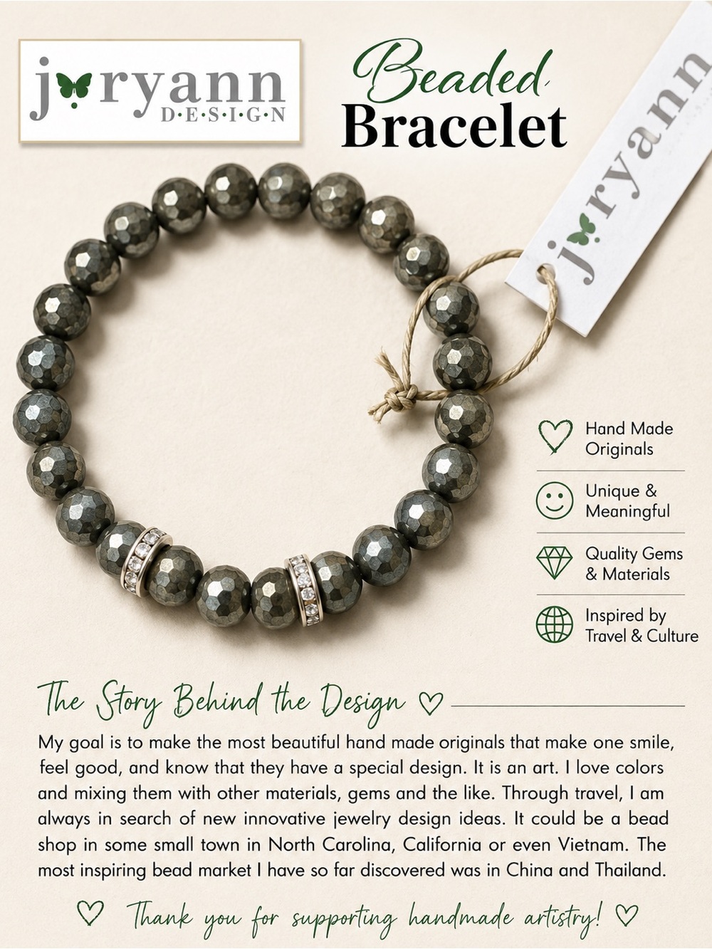 J Ryann Design Beaded Gem Bracelet 🦋